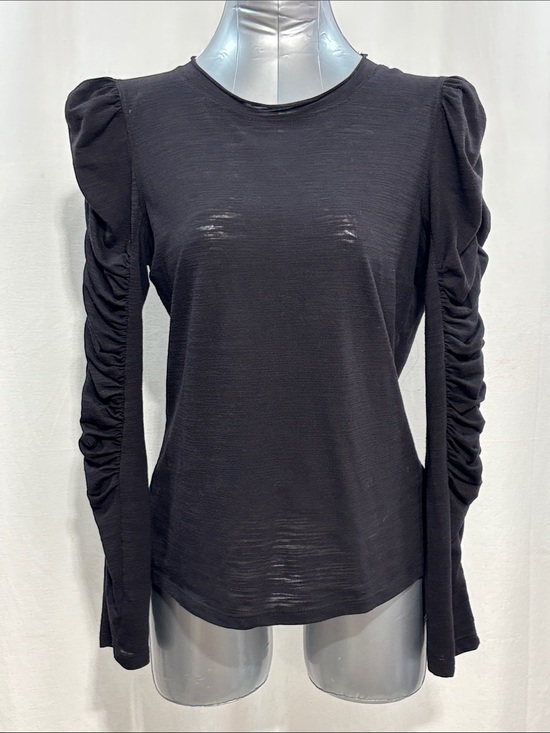 For the republic￼ Tops - Black Ruched-Sleeve Long Sleeve Tee 355 stretch work party every day chic sheer